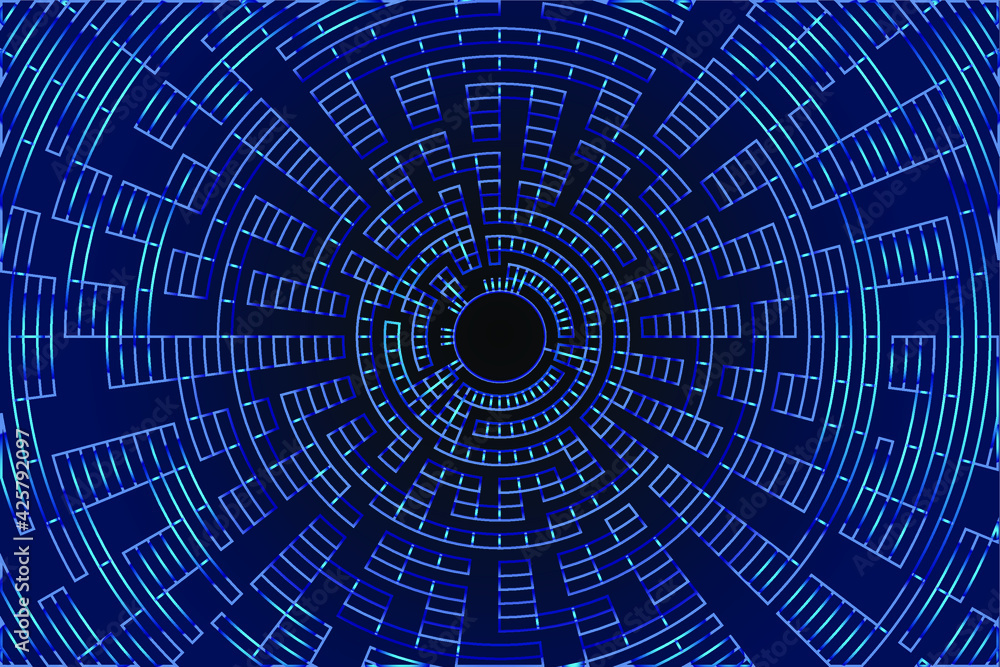 Fototapeta premium Vector hi tech backround. Blue hi-tech blue dark backdrop. Modern, cyber, neon background. Abstract web circles.