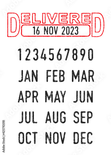 Vector illustration of the Delivered stamp and editable dates (day, month and year) in ink stamps