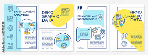 Smart content analytics brochure template. Contextual data. Flyer, booklet, leaflet print, cover design with linear icons. Vector layouts for presentation, annual reports, advertisement pages