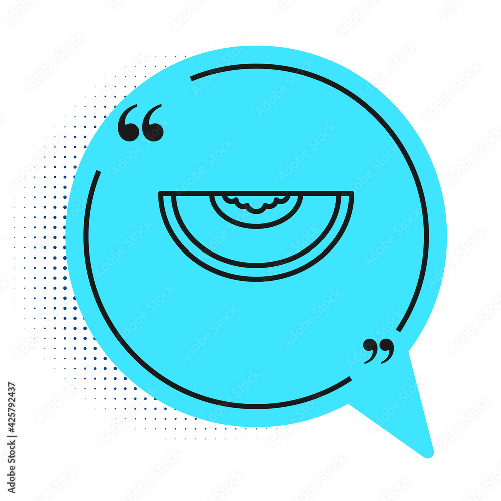 Fototapeta premium Black line Melon fruit icon isolated on white background. Blue speech bubble symbol. Vector