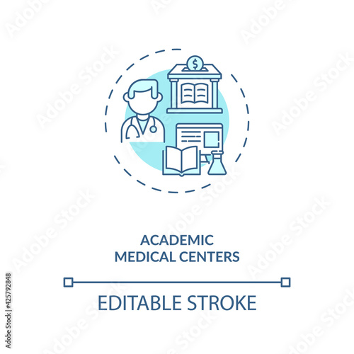 Academic medical centers concept icon. Sponsorship idea thin line illustration. Patients treatment. Educating physicians and scientists. Vector isolated outline RGB color drawing. Editable stroke