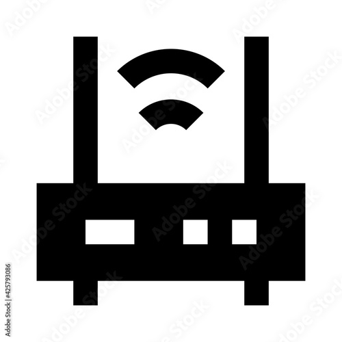 
Device with wifi signals  denoting linear icon of modem 


