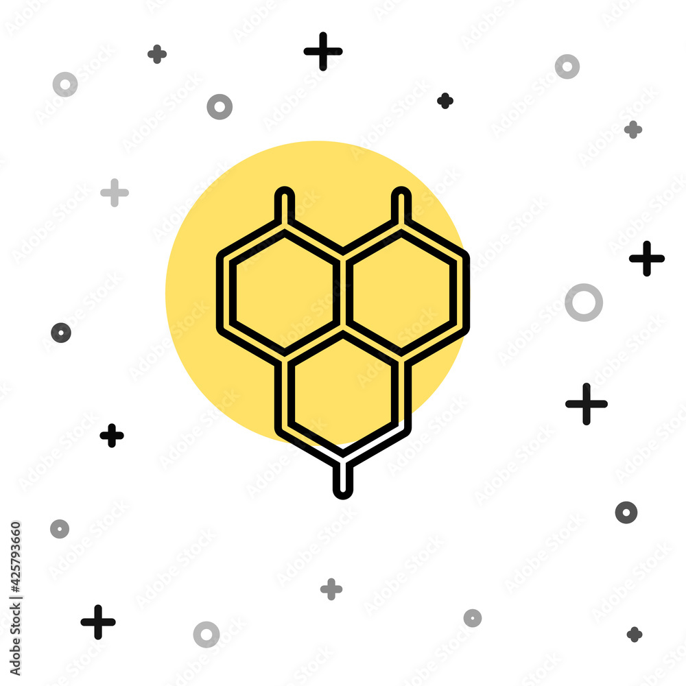 Fototapeta premium Black line Chemical formula icon isolated on white background. Abstract hexagon for innovation medicine, health, research and science. Random dynamic shapes. Vector
