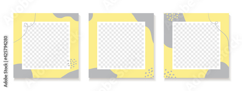 Abstract yellow gray backgrounds for instagram, social media posts. Set of vector trendy minimal square templates with place for photo