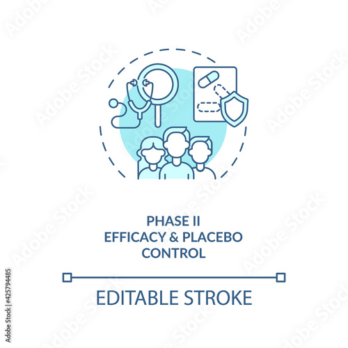 Efficacy and placebo control concept icon. Clinical trials phase 2 idea thin line illustration. Pharmaceutical drugs, treatments testing. Vector isolated outline RGB color drawing. Editable stroke