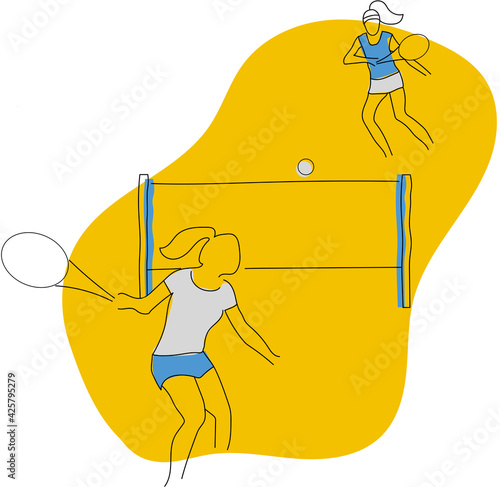 Artistic vector minimalistic illustration of summer sport - beach tennis