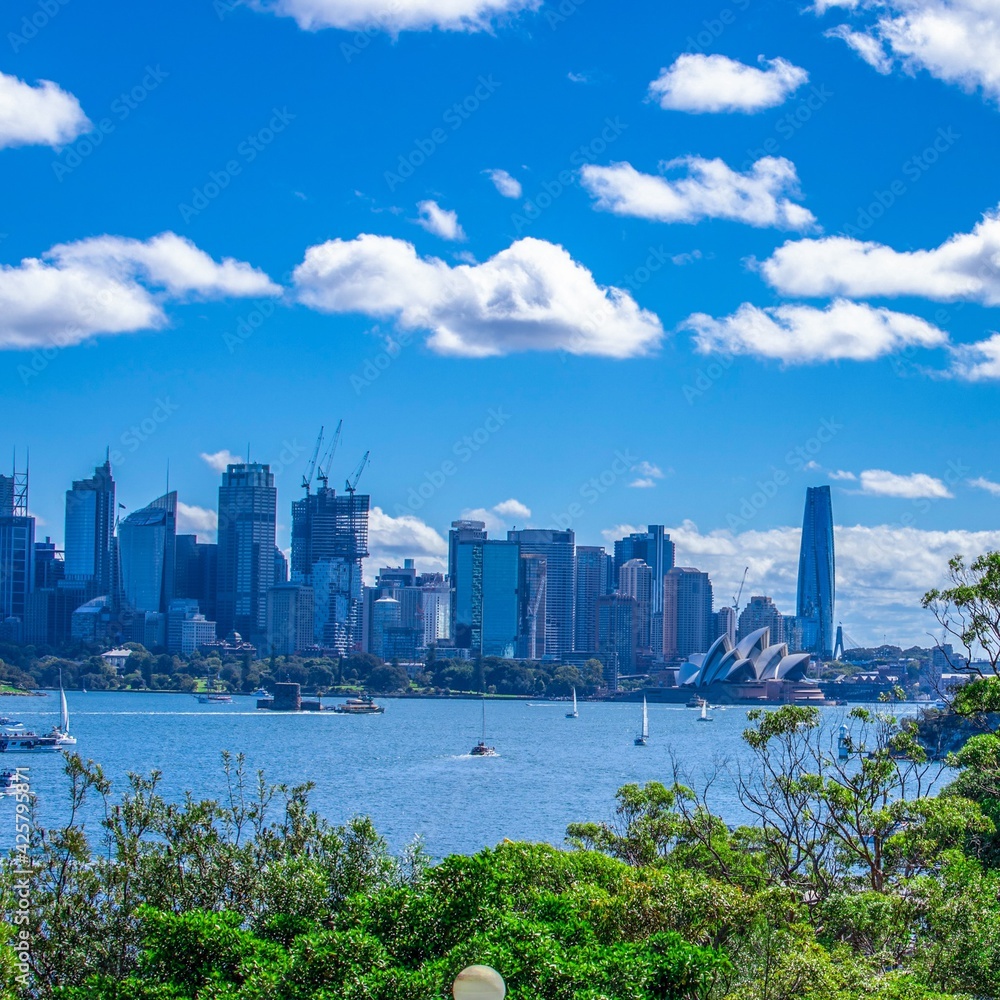 Naklejka premium Sydney Harbour Bridge opera house australia botanical gardens city CBD Sydney Bondi Manly Beach famous ferry zoo financial buildings apartments real estate western eastern suburb yacht Luna park