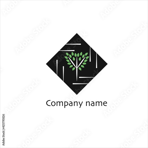 abstract tree with green leaves inside rhombus with runes