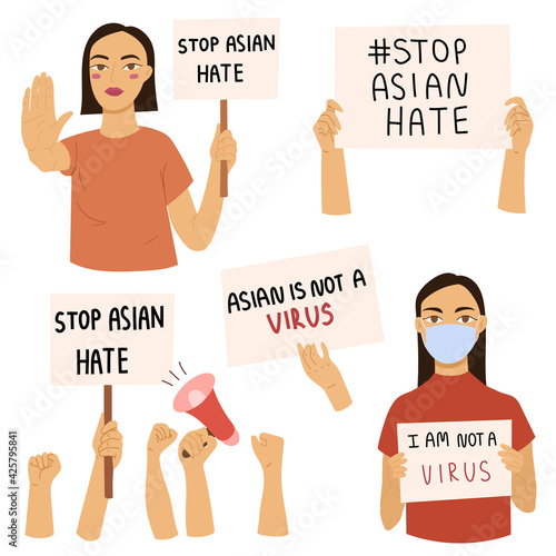 Stop Asian Hate. Asian is Not a Virus Antiracism banner. 