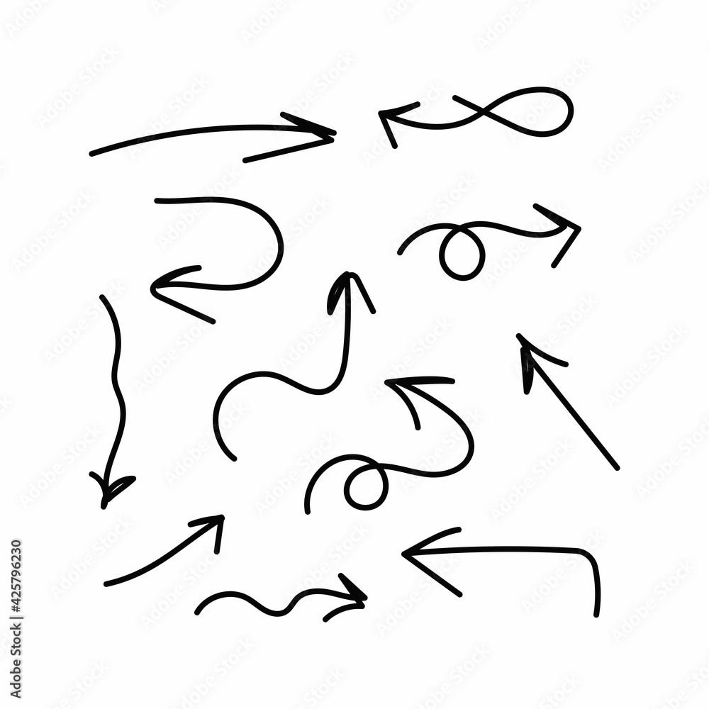 Fototapeta premium Set of arrows drawn by hand. Doodle, sketch. Vector illustration.