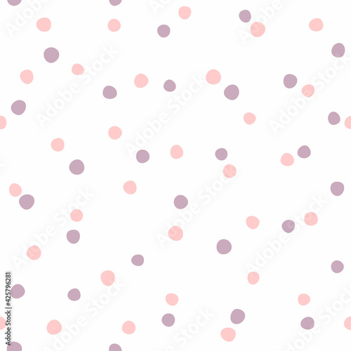Seamless pattern with scattered small round spots. Simple girly print. Vector illustration.