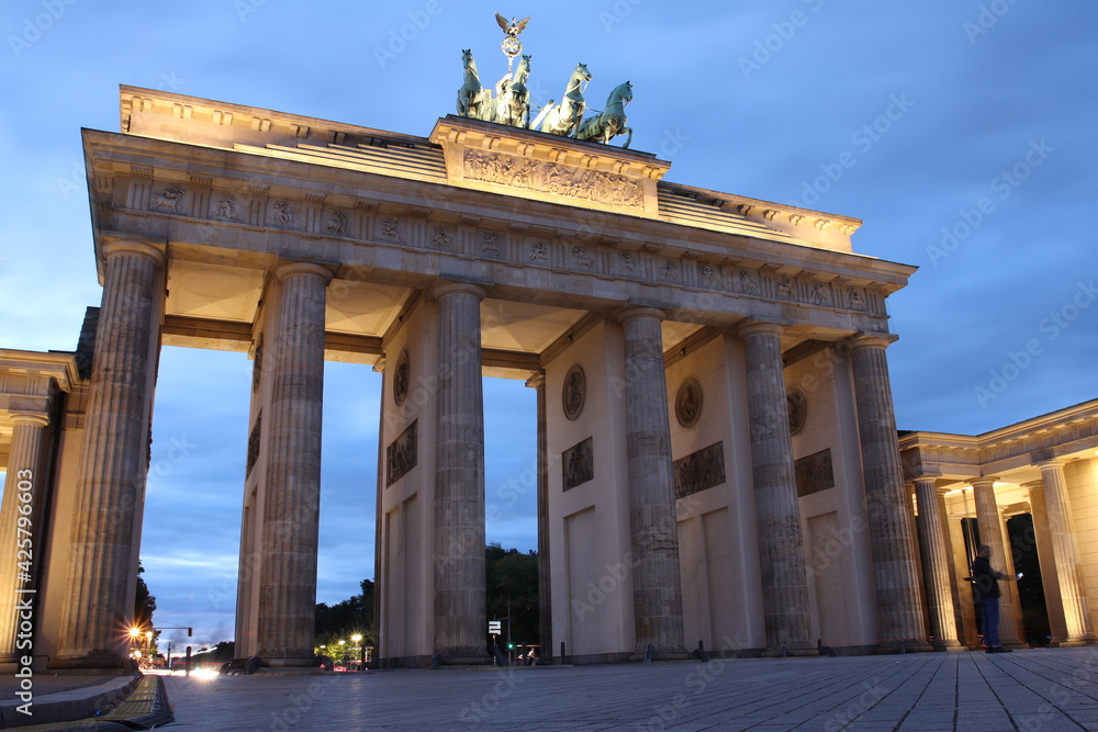 BERLIN, GERMANY - October 10, 2020: The Brandenburg Gate, landmark of Germany at sunset BERLIN, GERMANY - October 10, 2020: The Brandenburg Gate, landmark of Germany at sunset