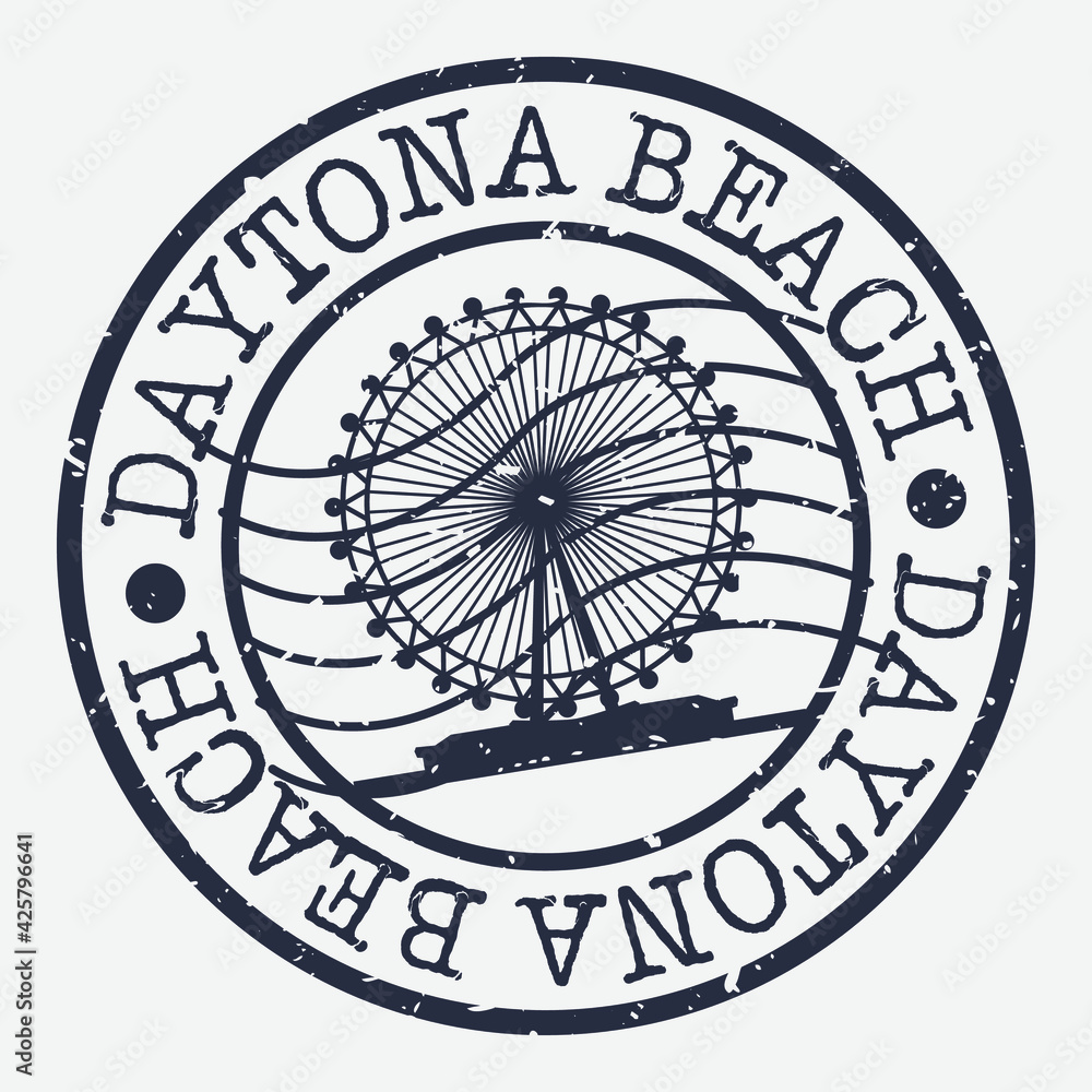 Fototapeta Daytona Beach, FL, USA Stamp Postal. Silhouette Seal. Passport Round Design. Vector Icon. Design Retro Travel. National Symbol.