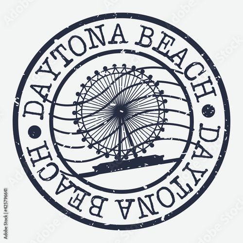 Daytona Beach, FL, USA Stamp Postal. Silhouette Seal. Passport Round Design. Vector Icon. Design Retro Travel. National Symbol.