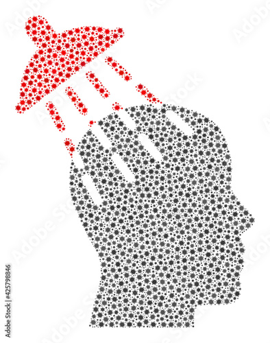 Vector brainwashing coronavirus mosaic icon designed for pandemic projects. Brainwashing mosaic is created with small coronavirus viral parts.