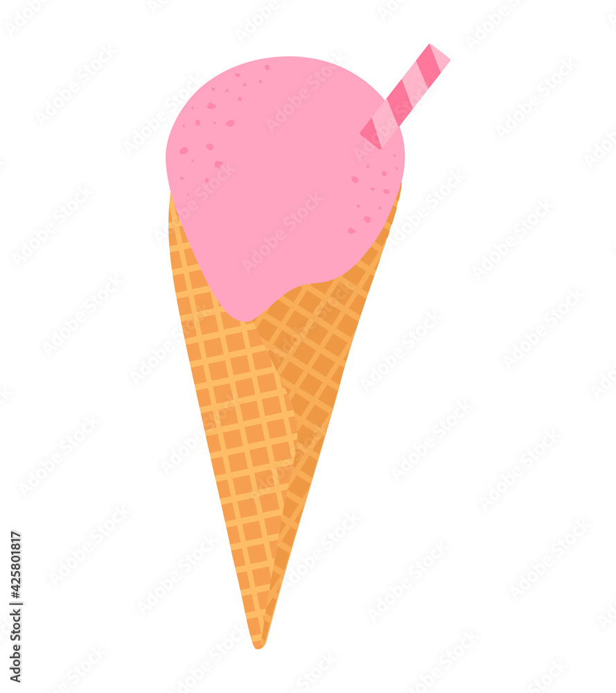 Pink ice cream in a waffle cup vector illustration Pink ice cream in a waffle cup vector illustration