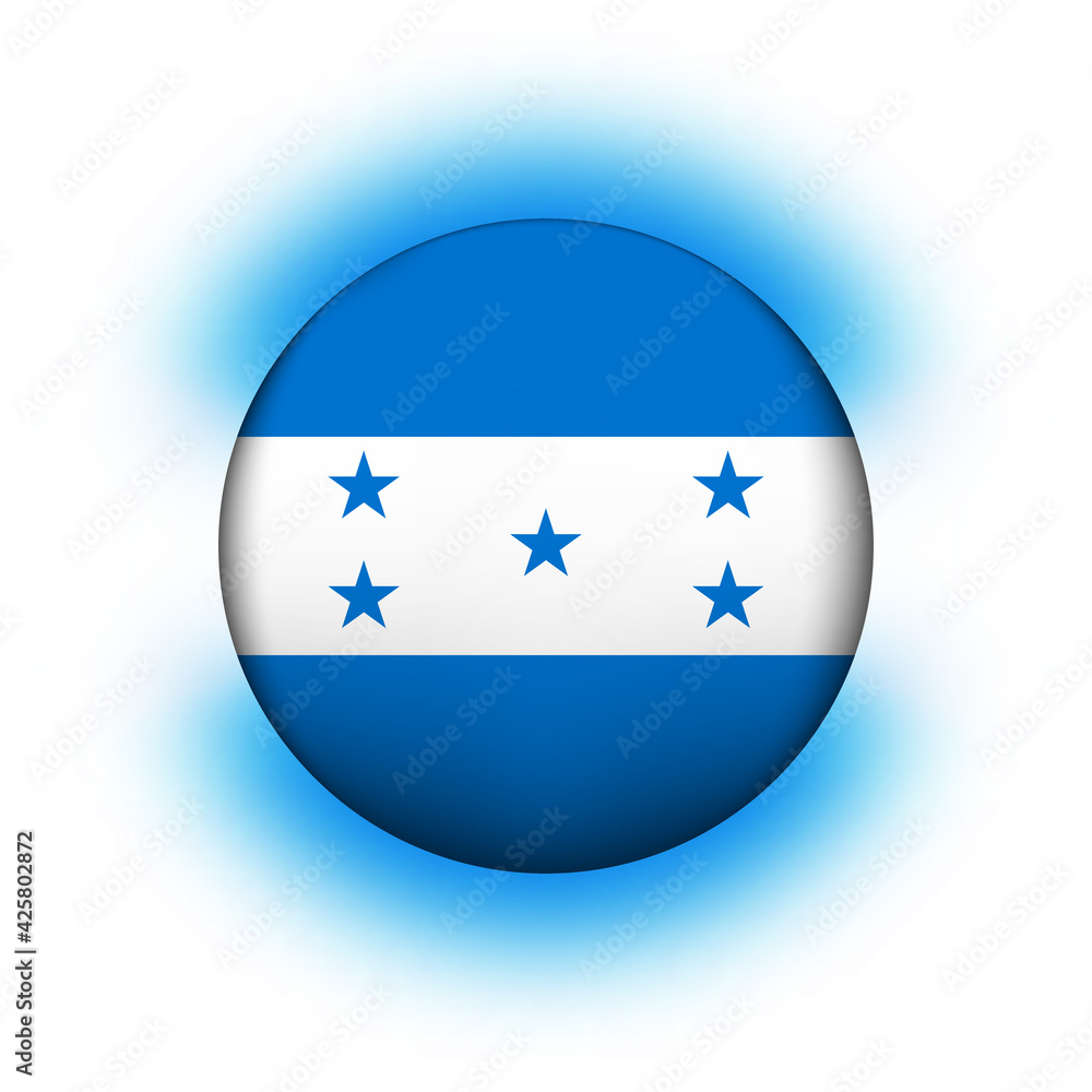 Glass light ball with flag of Honduras. Round sphere, template icon. national symbol. Glossy realistic ball, 3D abstract vector illustration highlighted on a white background. Big bubble Glass light ball with flag of Honduras. Round sphere, template icon. national symbol. Glossy realistic ball, 3D abstract vector illustration highlighted on a white background. Big bubble