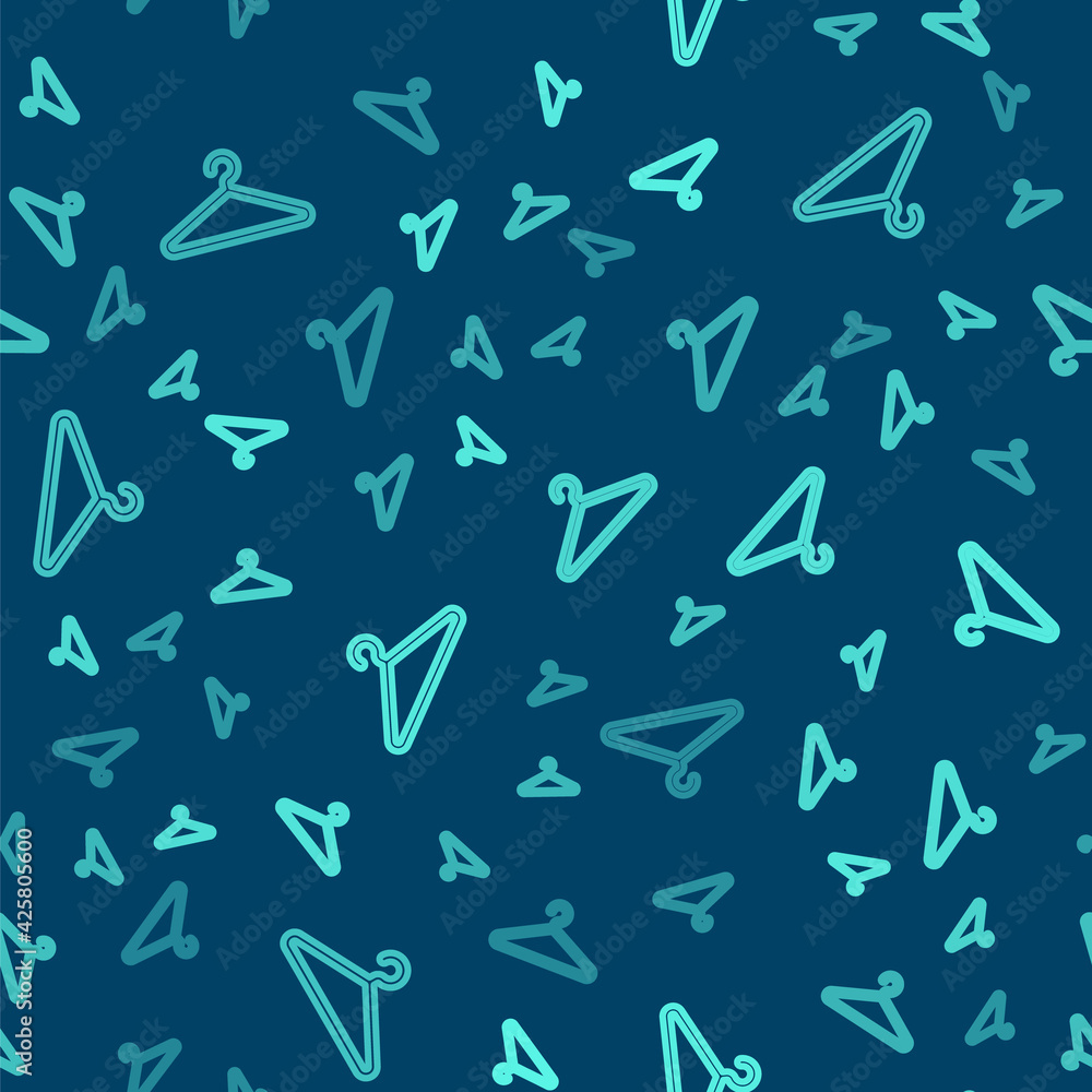 Green line Hanger wardrobe icon isolated seamless pattern on blue background. Cloakroom icon. Clothes service symbol. Laundry hanger sign. Vector Green line Hanger wardrobe icon isolated seamless pattern on blue background. Cloakroom icon. Clothes service symbol. Laundry hanger sign. Vector