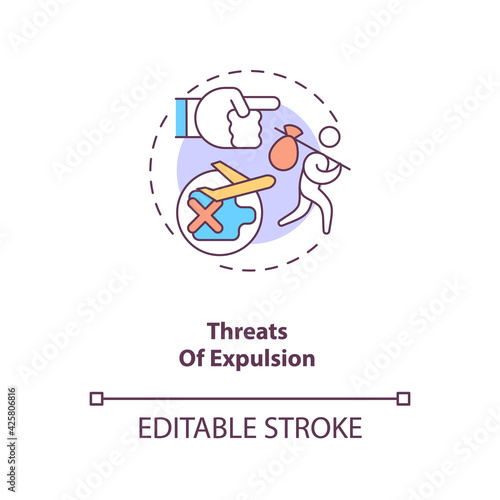 Threats of expulsion concept icon. Illegal firing, foreign employee abuse. Migrant worker rights idea thin line illustration. Vector isolated outline RGB color drawing. Editable stroke