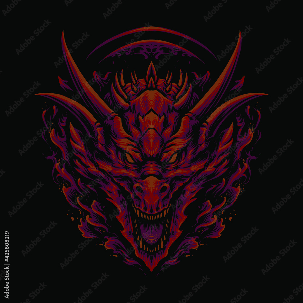 red dragon head illustration vector