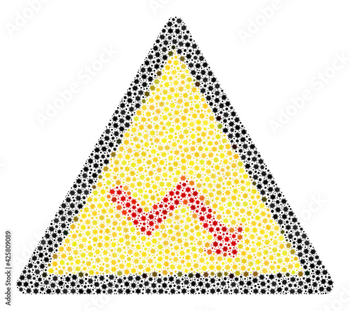 Vector recession warning covid mosaic icon constructed for clinic wallpapers. Recession warning mosaic is organized from little covid viral elements.