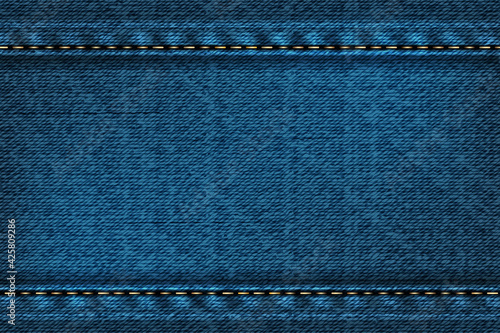 Denim rectangular background with seam.Vector illustration of blue texture.