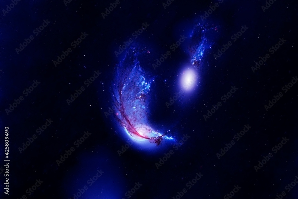 Fototapeta premium Space nebula in blue. Blue space with stars. Elements of this image were furnished by NASA.