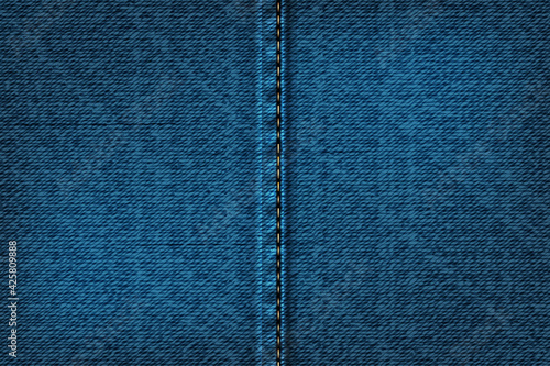 Denim rectangular background with seam.Vector illustration of blue texture.