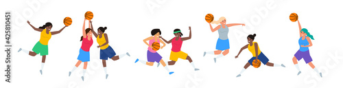 basketball woman players in various poses set vector illustration © tarikdiz