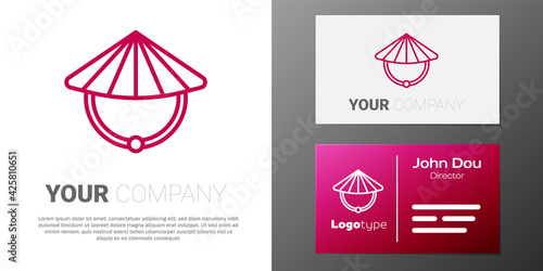 Logotype line Asian or Chinese conical straw hat icon isolated on white background. Logo design template element. Vector