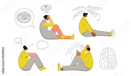 Mental disorder. Vector person with bad mood.
