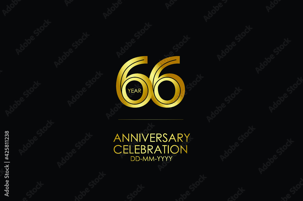 66 year anniversary celebration Gold Line. logotype isolated on Black background for celebration, invitation card, and greeting card-Vector