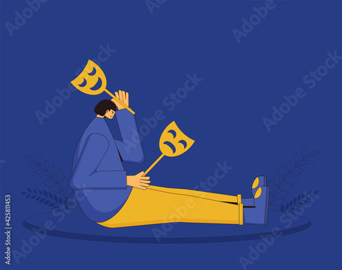 Bipolar affective disorder concept. Girl sitting on the floor.
