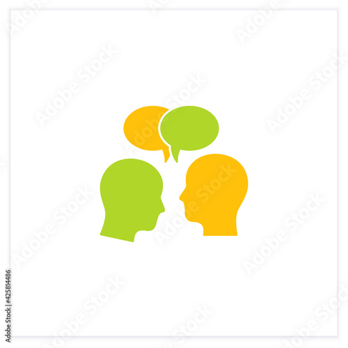 Showing respect flat icon. Dispute resolution. Successfully handles, resolves issues sensibly, fairly.Friendly atmosphere. Communication concept.Vector illustration