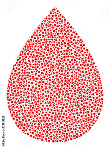 Vector blood drop coronavirus composition icon created for hospital purposes. Blood drop mosaic is formed of tiny coronavirus infection parts.