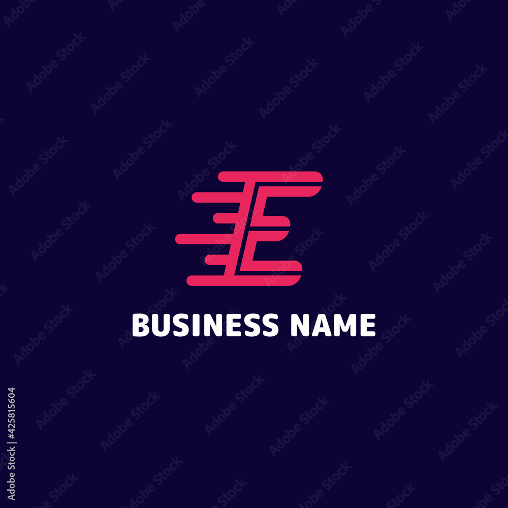 Simple and minimalist bright pink letter E speed monogram initial logo in dark blue background Simple and minimalist bright pink letter E speed monogram initial logo in dark blue background