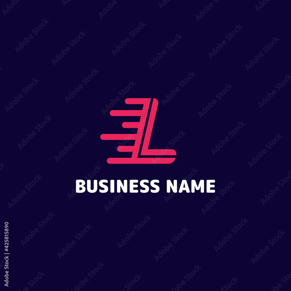 Simple and minimalist bright pink letter L speed monogram initial logo in dark blue background Simple and minimalist bright pink letter L speed monogram initial logo in dark blue background