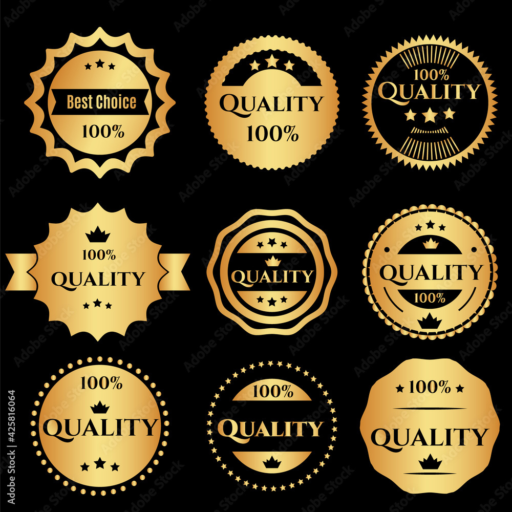 Vector gold set of labels premium quality and best choice badges. 