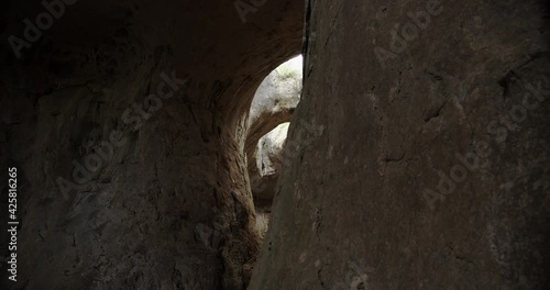 Prohodna cave in Bulgaria with two eye-like holes in its ceiling, known as the Eyes of God. 4k