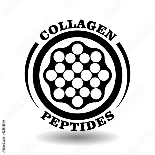 Circle vector icon of Collagen peptide molecule sign for anti-aging cosmetics package symbol, medical pills with hydrolyzed collagen pictogram
