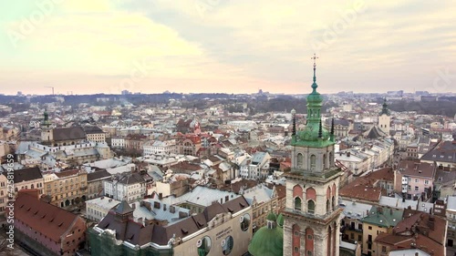 Wallpaper Mural aerial view of european city at sunset Torontodigital.ca