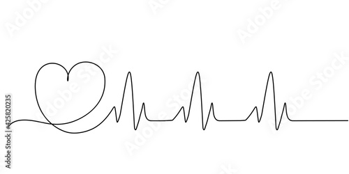 Continuous Heart Vector Illustration, One Line Art Love Symbol