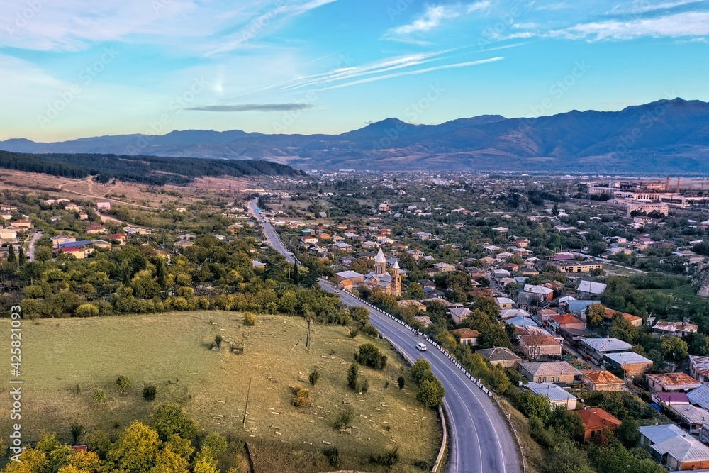 Panorama of the city of Surami, travel to Georgia