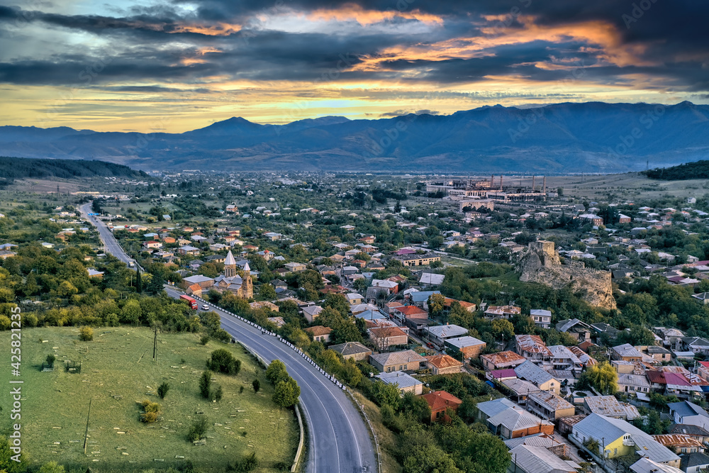 Panorama of the city of Surami, travel to Georgia