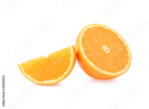 Orange slice half and one segment isolated on white background.