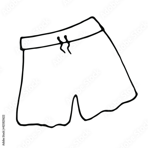 Hand drawn  doodle mens swimming trunks.Summer doodle.Vector doodle illustration.