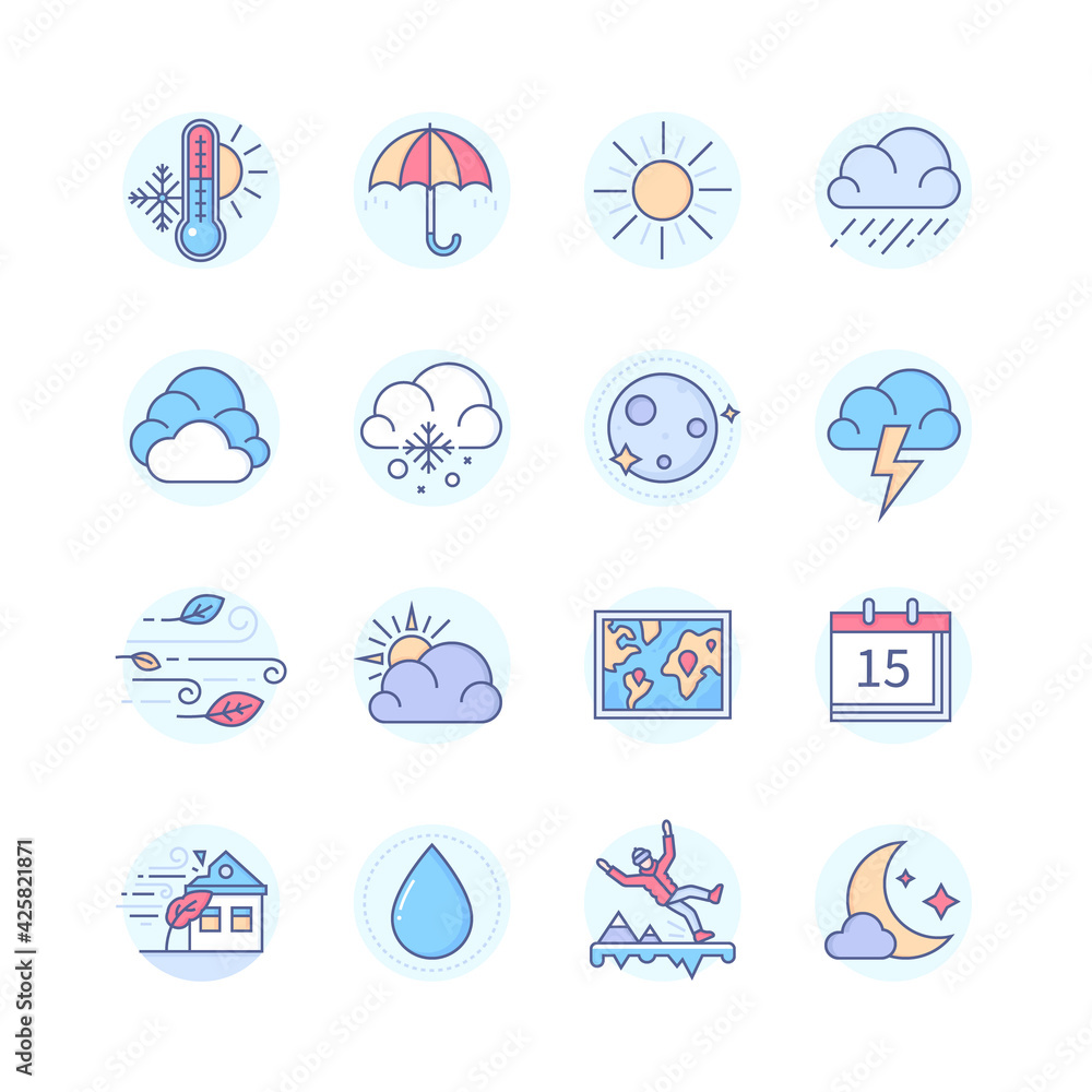 Weather mobile app - line design style icons set Weather mobile app - line design style icons set