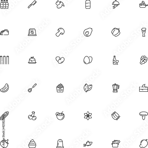 icon vector icon set such as: variety, sodium, swim, fruits, soda, umbrella, candy, glassware, crispy, herbs, kitchenware, mixing, short, anise, carbohydrate, tortilla, recycle, arugula, citrus