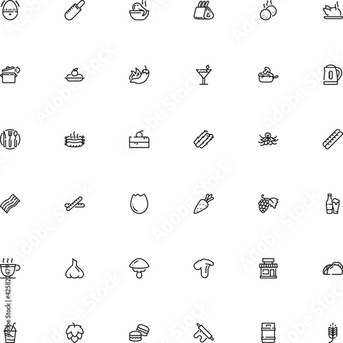 icon vector icon set such as: vine, vodka, ui, linear, boil, flame, decaf, cherry, symbols, stopwatch, minute, time, mall, ball, confection, butcher, meatball, unhealthy, chop, thermal, fried, pita