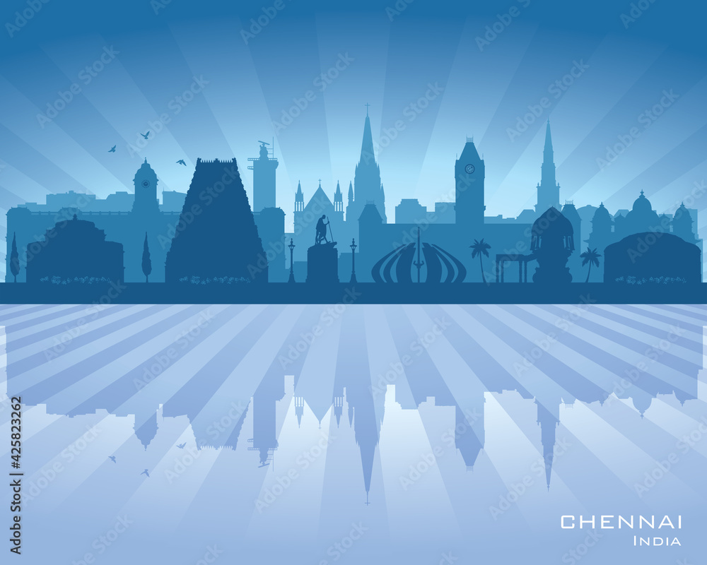Chennai India city skyline vector silhouette